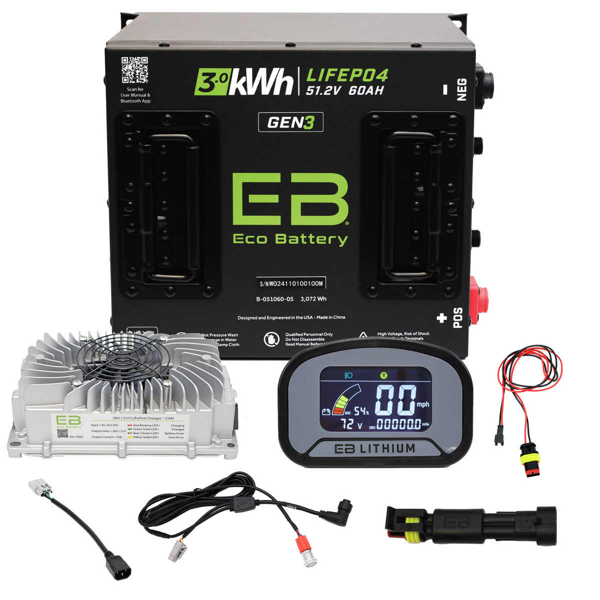 Eco Battery 51V 60Ah Lithium Golf Cart Battery Bundle - Advanced EV1 2021-2023 AE MCU Gen3