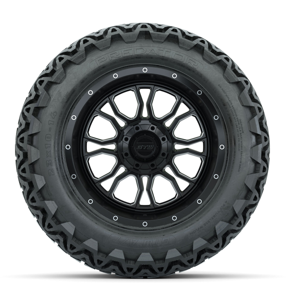 Set of (4) 14" GTW® Volt Machined & Black Wheels with 23x10-14 Predator All-Terrain Tires