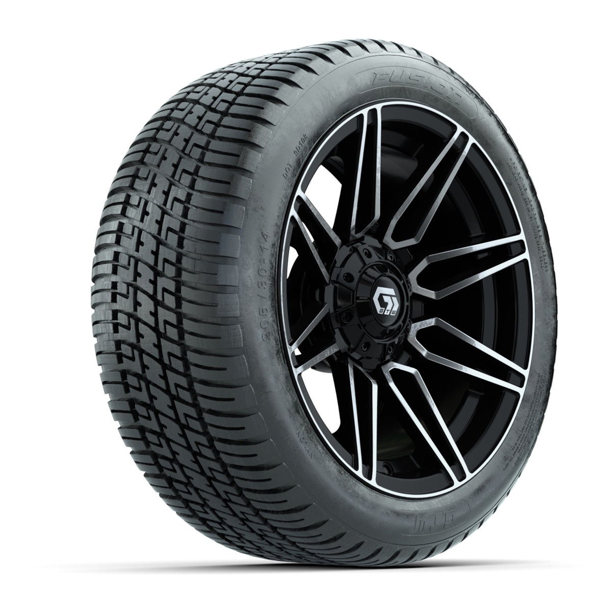 GTW® Stealth Gloss Black/Machined 14 in Wheels with 205/30-14 Fusion Street Tires Full Set