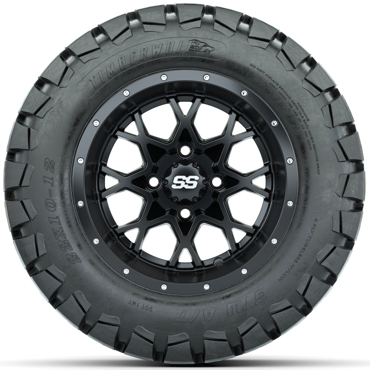 Set of (4) 12" GTW Vortex Wheels with 22x10-12 GTW Timberwolf All-Terrain Tires
