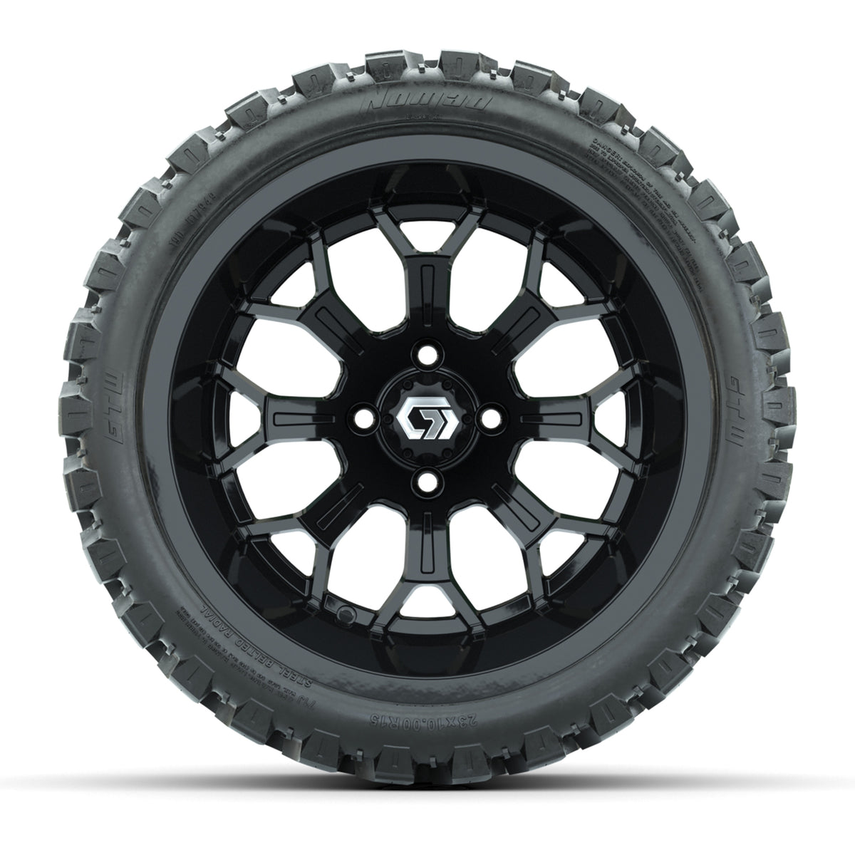 GTW® Assault Gloss Black 15" Wheels with 23X10-R15 Nomad Steel Belted Radial All-Terrain Tires - Full Set