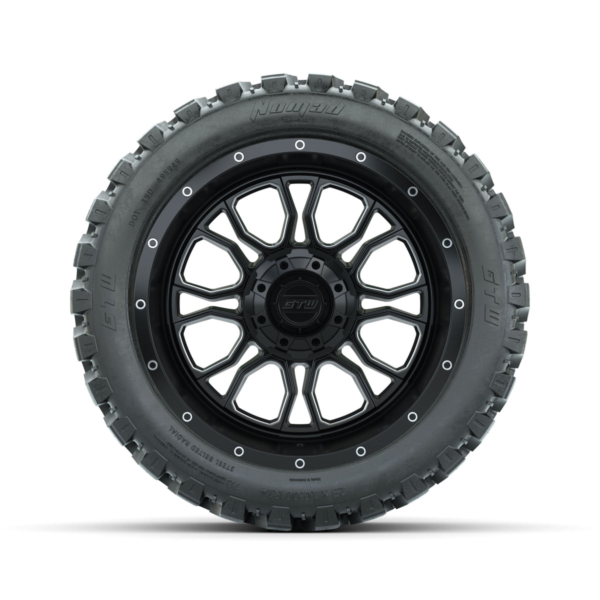 Set of (4) 14" GTW® Volt Machined & Black Wheels with 23x10-R14 Nomad All-Terrain Tires