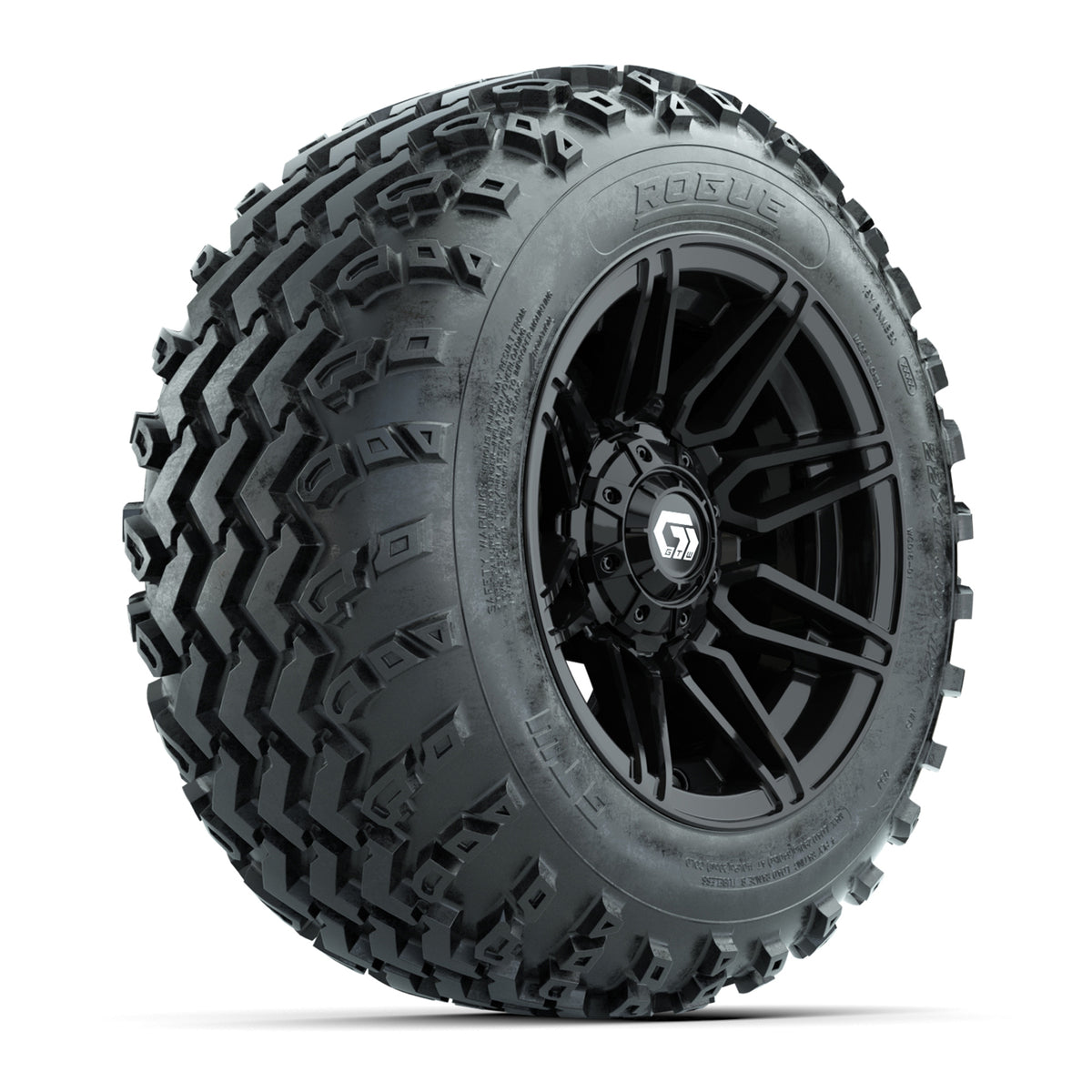 GTW® Stealth Gloss Black 12 in Wheels with 22x11.00-12 Rogue All-Terrain Tires Full Set