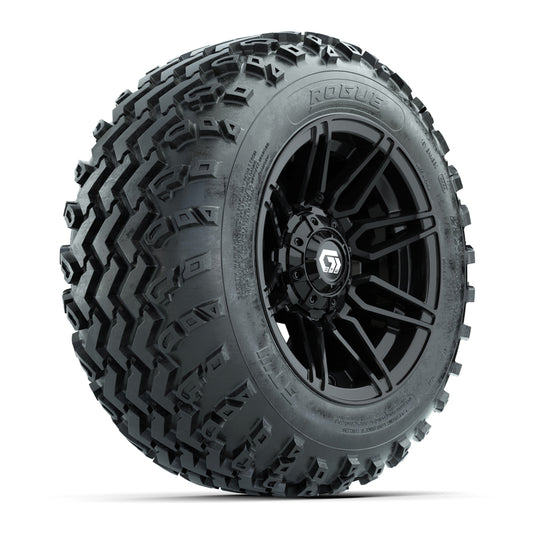GTW® Stealth Gloss Black 12 in Wheels with 22x11.00-12 Rogue All-Terrain Tires Full Set