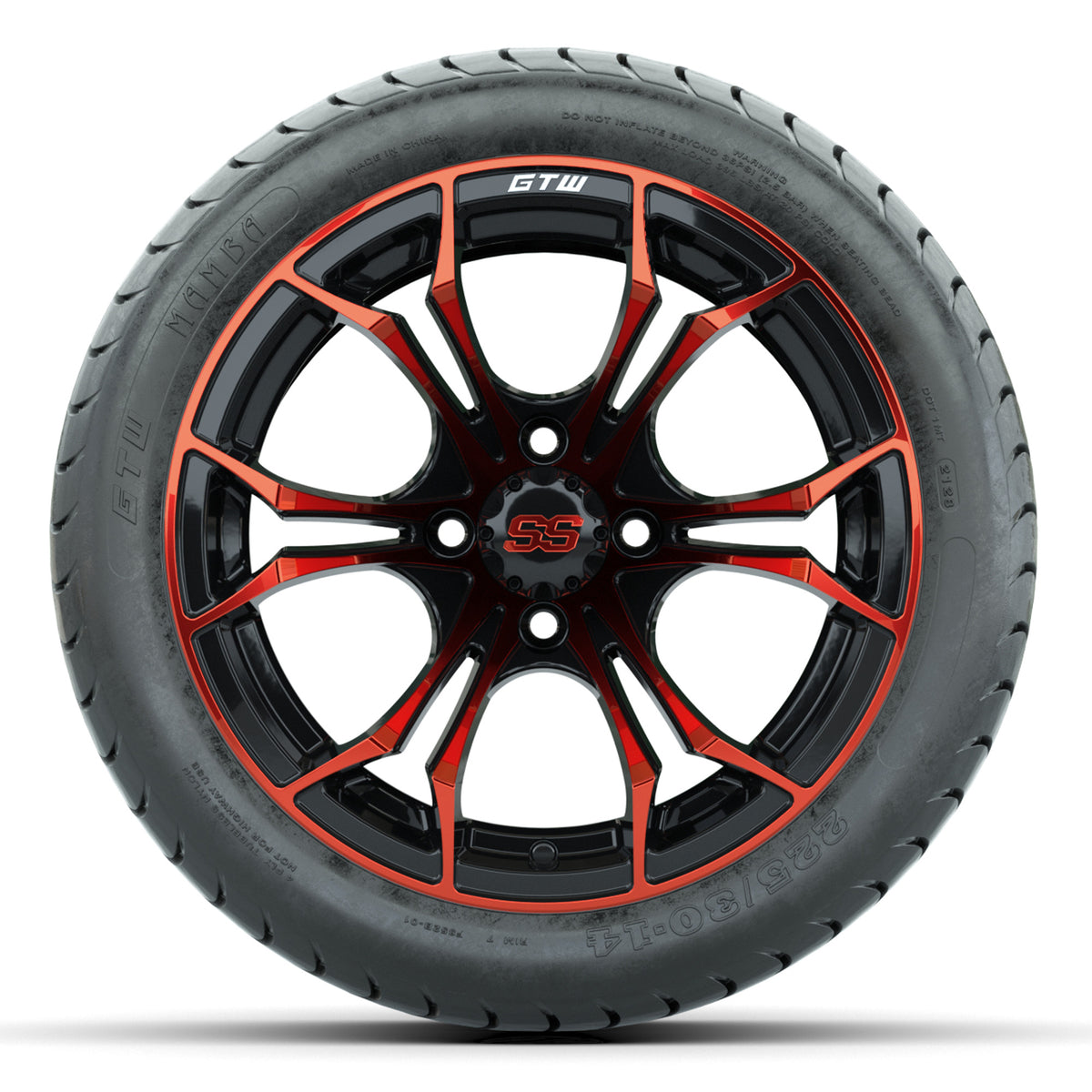 GTW Spyder Red/Black 14" Wheels with 225/30-14 Mamba Street Tires Full Set