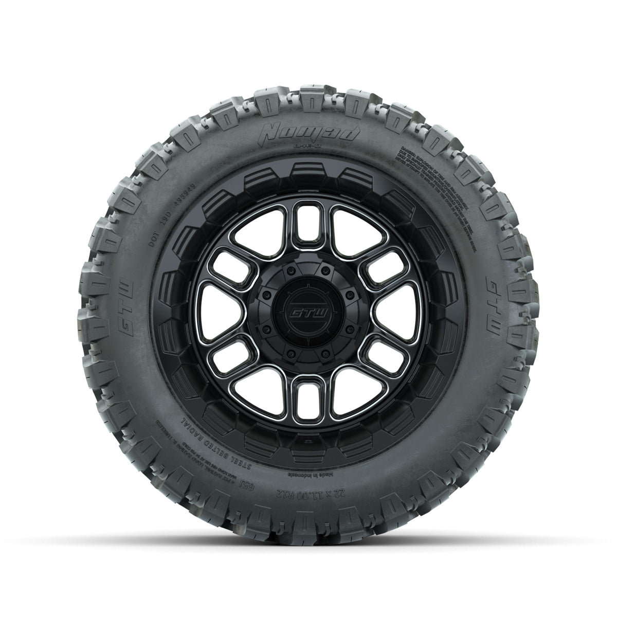 Set of (4) 12" GTW® Titan Machined & Black Wheels with 22x11-R12 Nomad All-Terrain Tires