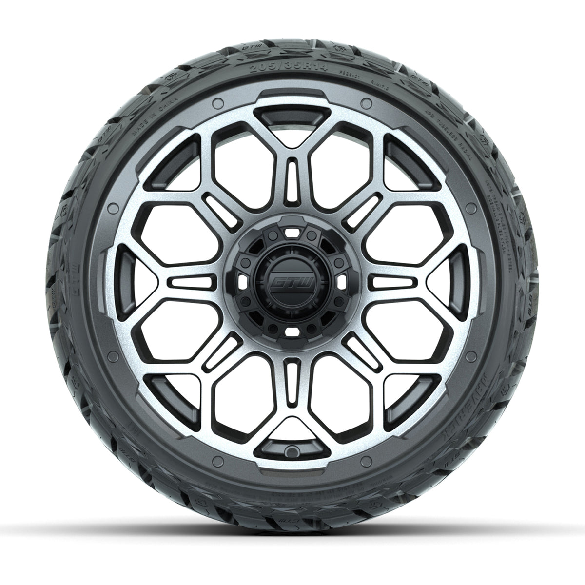 GTW Bravo Matte Gray/Machined 14" Wheels & 205/35-R14 Maverick Low-Profile AT Tires – Set of 4