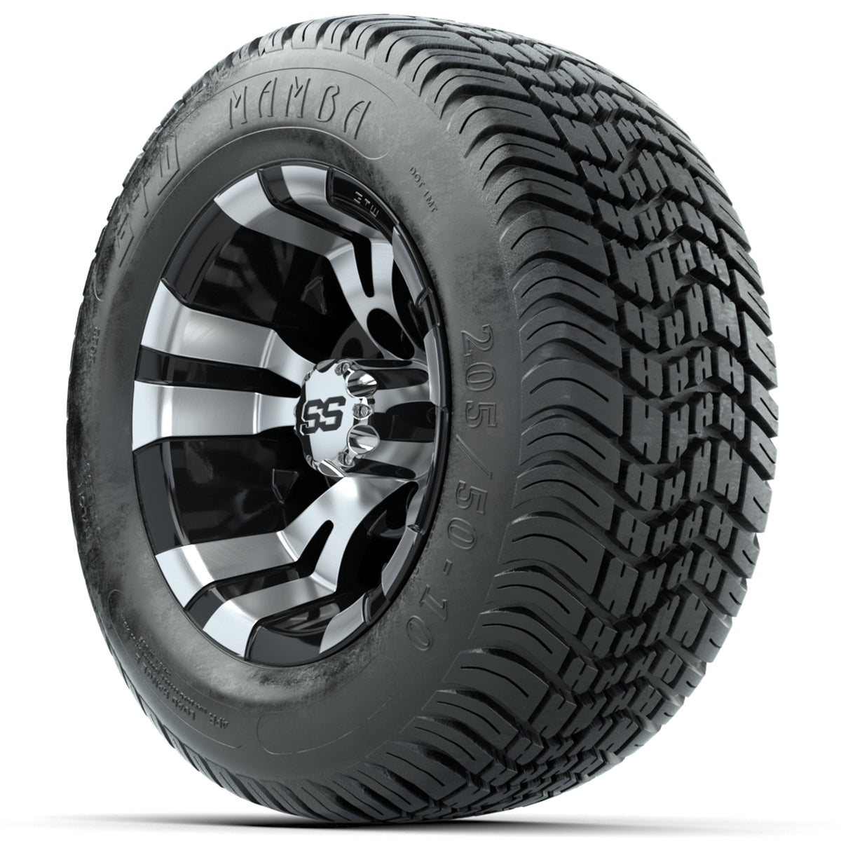 GTW Vampire Machined & Black 10" Golf Cart Wheels with 205/50-10 Mamba Street Tires – Set of 4