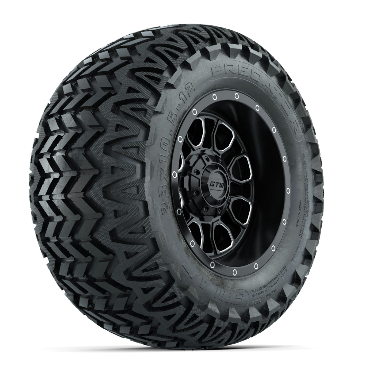 Set of (4) 12" GTW® Volt Machined & Black Wheels with 23x10.5-12 Predator All-Terrain Tires