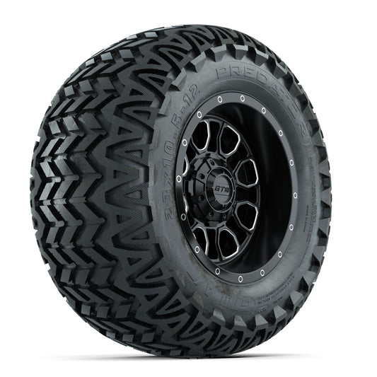 Set of (4) 12" GTW® Volt Machined & Black Wheels with 23x10.5-12 Predator All-Terrain Tires