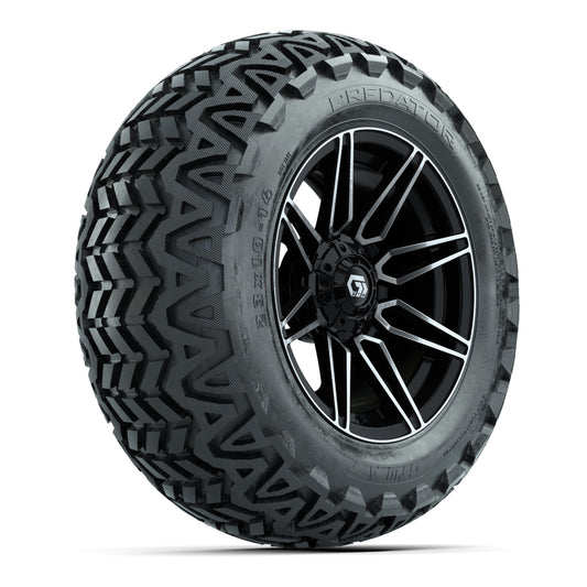 GTW® Stealth Gloss Black/Machined 14 in Wheels with 23x10-14 Predator All-Terrain Tires Full Set