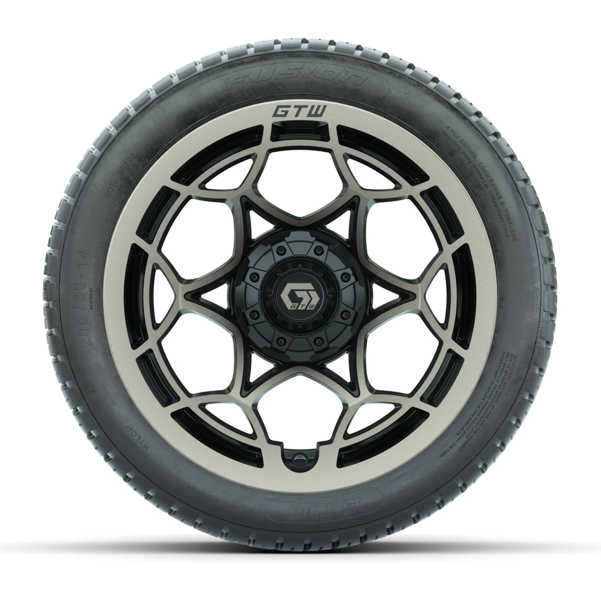 GTW® Nexus Gloss Black/Bronze 14 in Wheels with 205/30-14 Fusion Street Tires Full Set