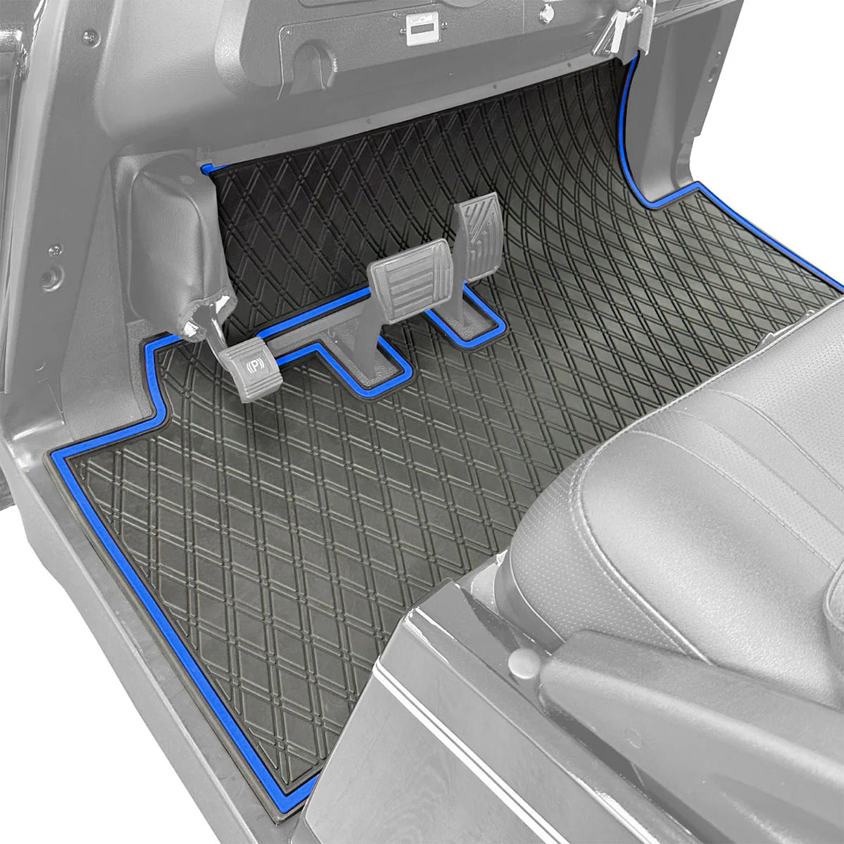 Xtreme Mats Full Coverage Golf Cart Floor Mat – Bintelli Beyond | Black & Blue Trim