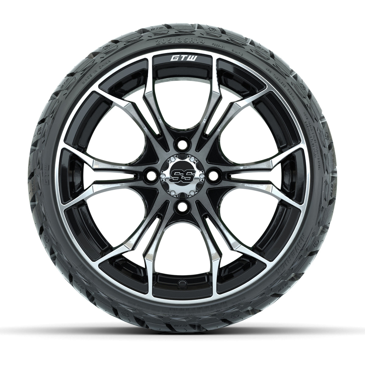 GTW Spyder Black/Machined 14 in Wheels with 205/35-R14 Maverick Low-Profile All-Terrain Tires – Full Set