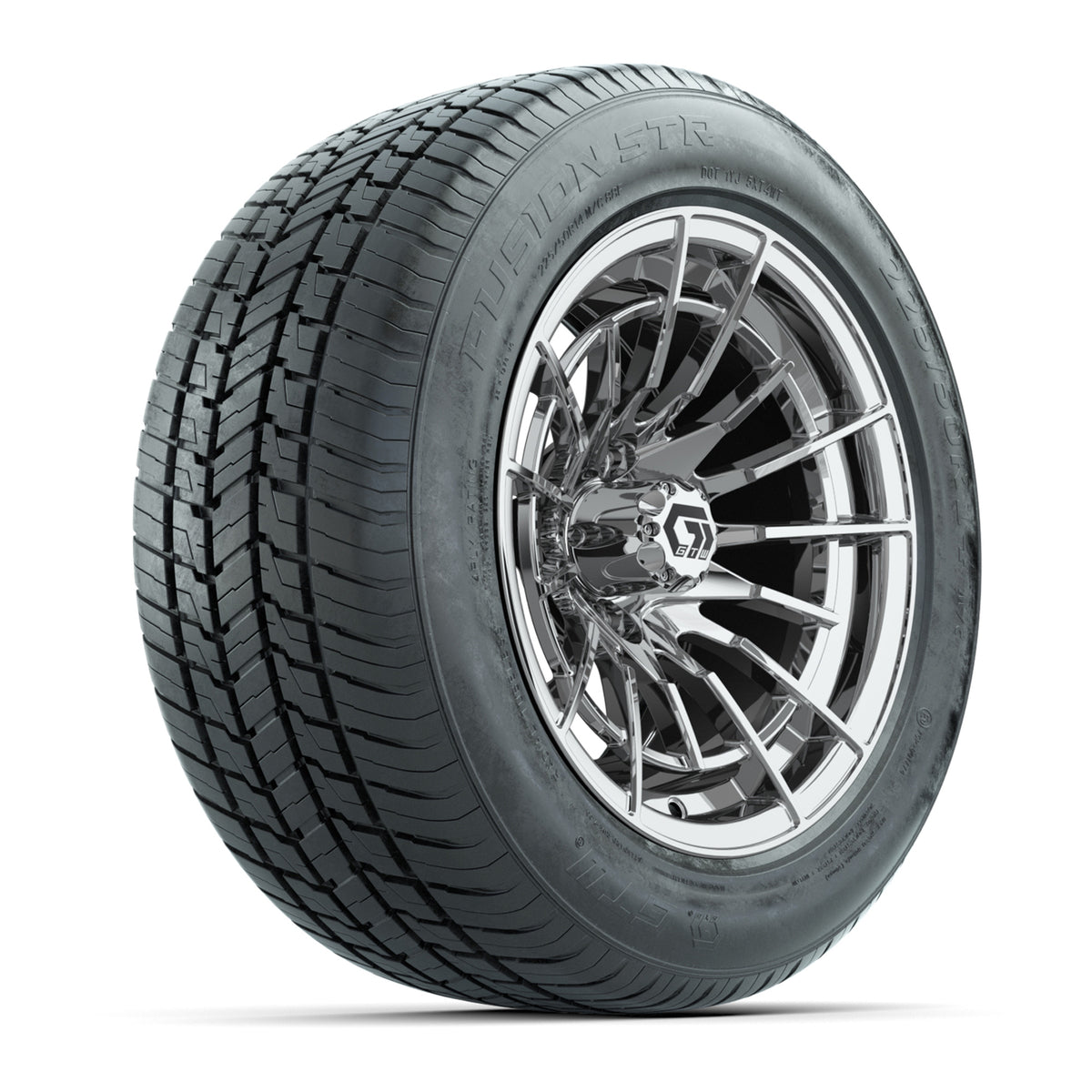 GTW® Boost Chrome 14" Wheels with 225/50-R14 Fusion STR DOT Approved Street Tires - Full Set