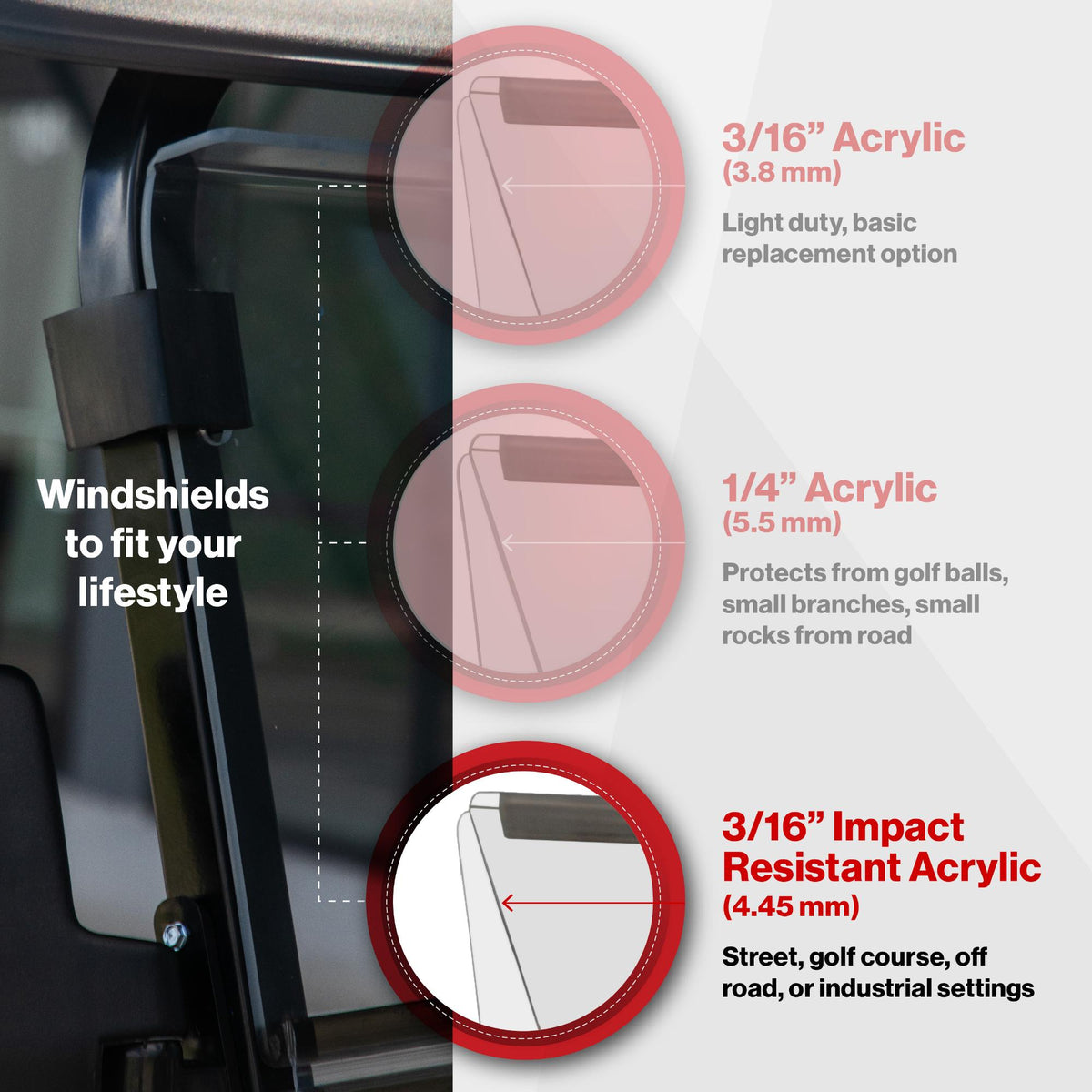 RedDot Denago Rover XL Clear DOT AS4 Folding Windshield | 1/4" Polycarbonate