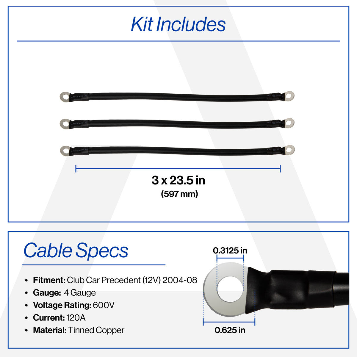 Club Car Precedent with 12V Batteries 4-Gauge Battery Cable Set (Years 2004-2008)