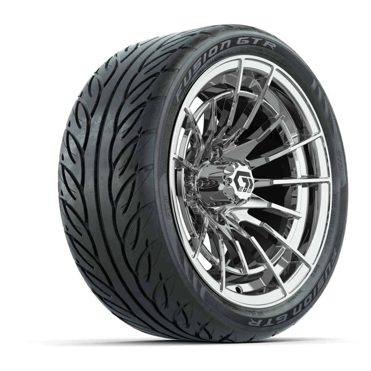 GTW® Boost Chrome 14 in Wheels with 205/40-R14 Fusion GTR Steel Belted Street Tires Full Set