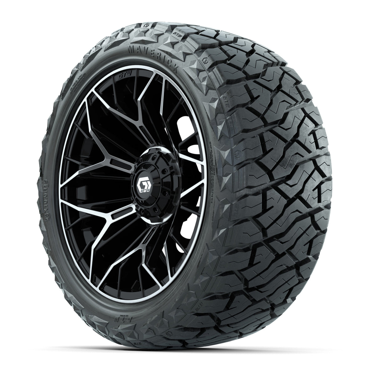 GTW Stellar Black/Machined 15" Wheels & 23x10.00-R15 Maverick All-Terrain Tires – Set of 4