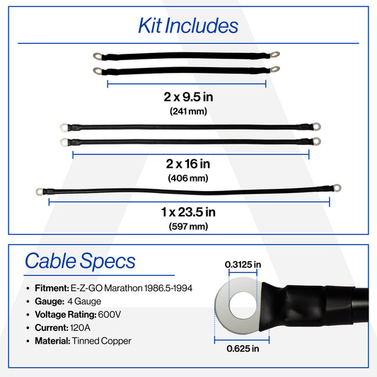 EZGO Marathon 4-Gauge Battery Cable Set (Years 1986.5-1994)