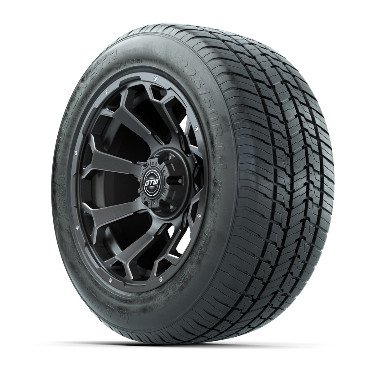 GTW® Raven Matte Gray 14" Wheels with 225/50-R14 Fusion STR DOT Approved Street Tires - Full Set