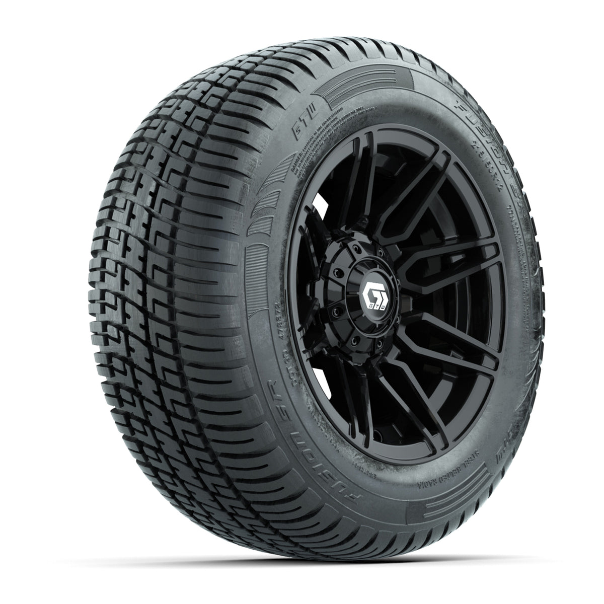 GTW® Stealth Gloss Black 12 in Wheels with 215/50-R12 Fusion S/R Steel Belt Radial Tires Full Set