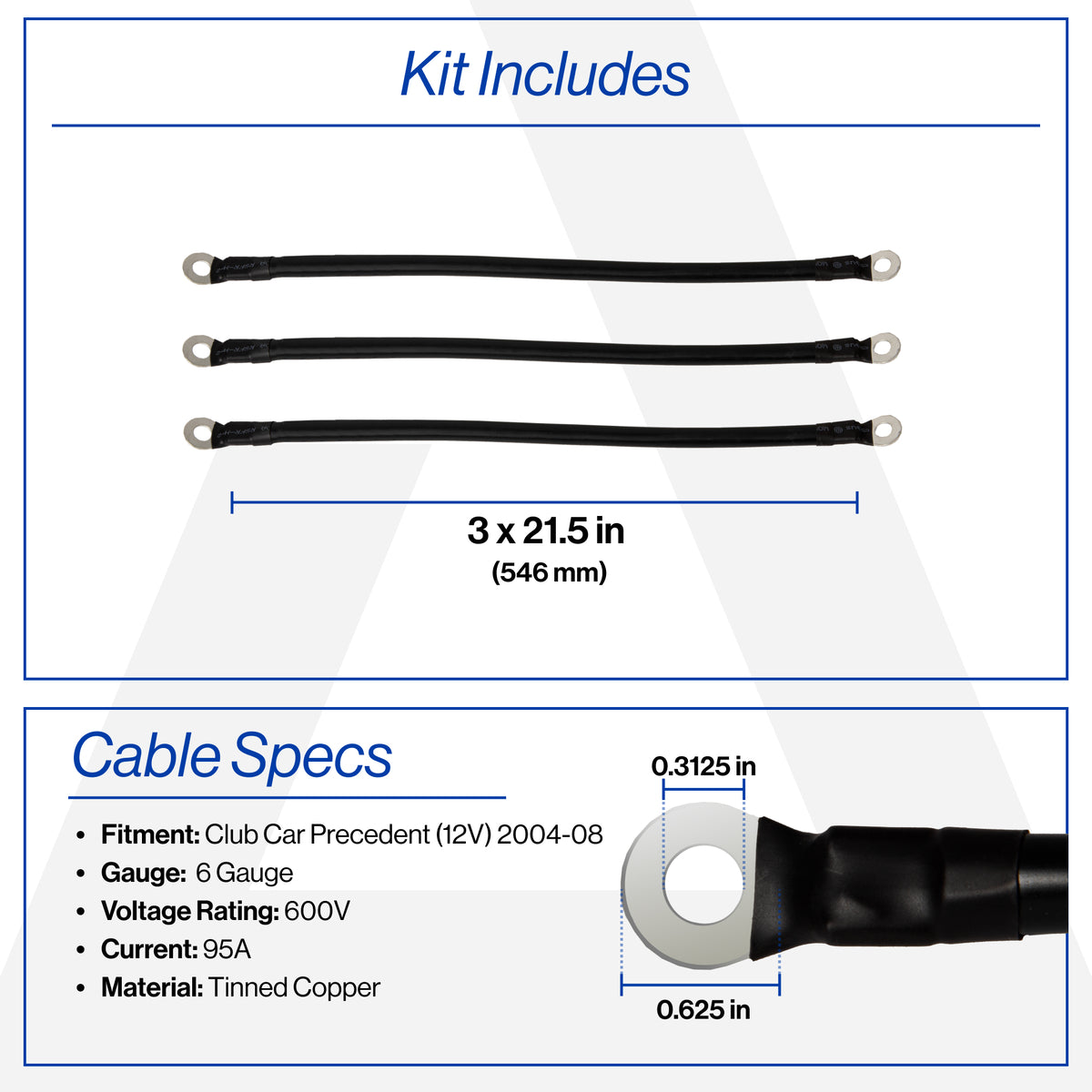 Club Car Precedent with 12V Batteries 6-Gauge Battery Cable Set (Years 2004-2008