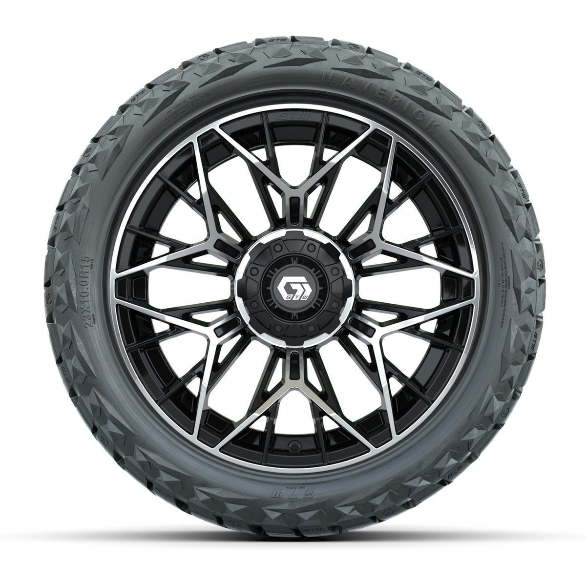 GTW Stellar Black/Machined 15" Wheels & 23x10.00-R15 Maverick All-Terrain Tires – Set of 4