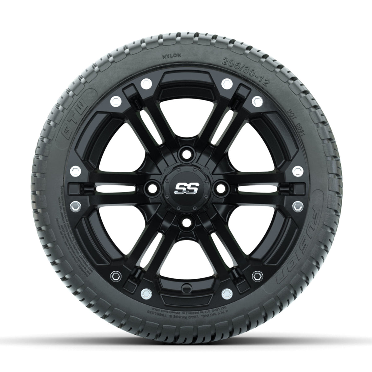GTW Specter Matte Black 12" Wheels with 205/30-12 Fusion Street Tires Full Set