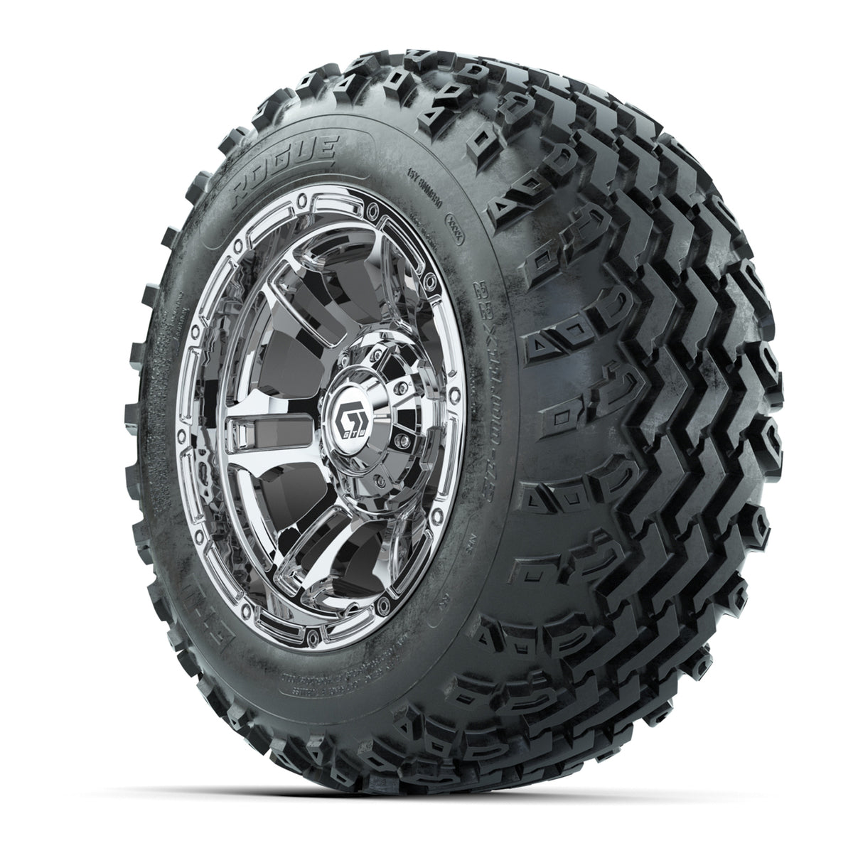 GTW® Shogun Chrome 12 in Wheels with 22x11.00-12 Rogue All-Terrain Tires Full Set