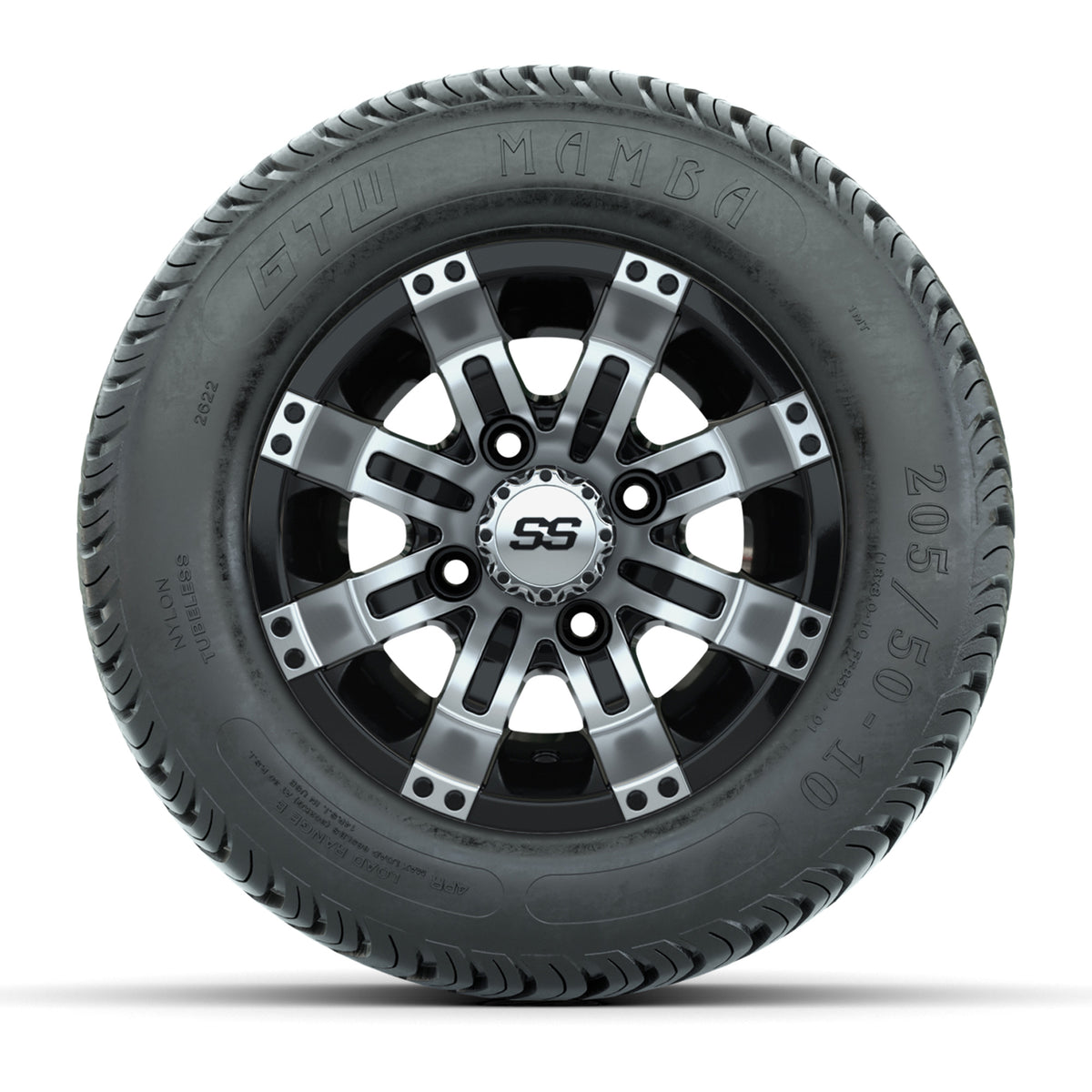 GTW Tempest 10" Black & Silver Wheels with 205/50-10 Street Tires — Set of 4