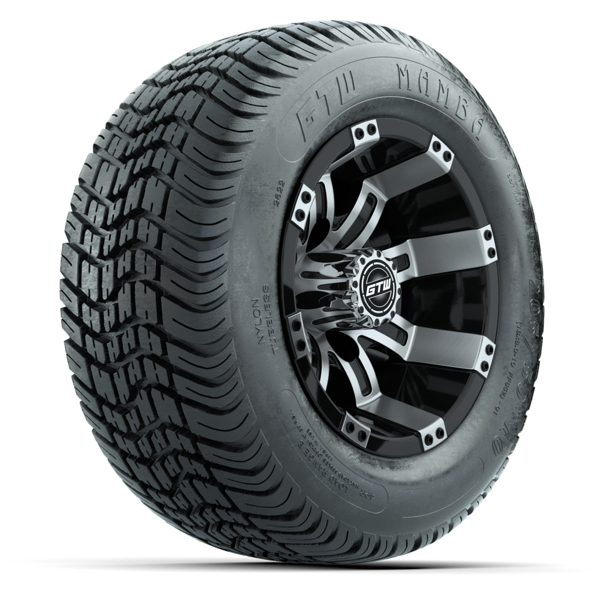 GTW Tempest Machined & Black 10" Golf Cart Wheels with 205/50-10 Mamba Street Tires – Set of 4