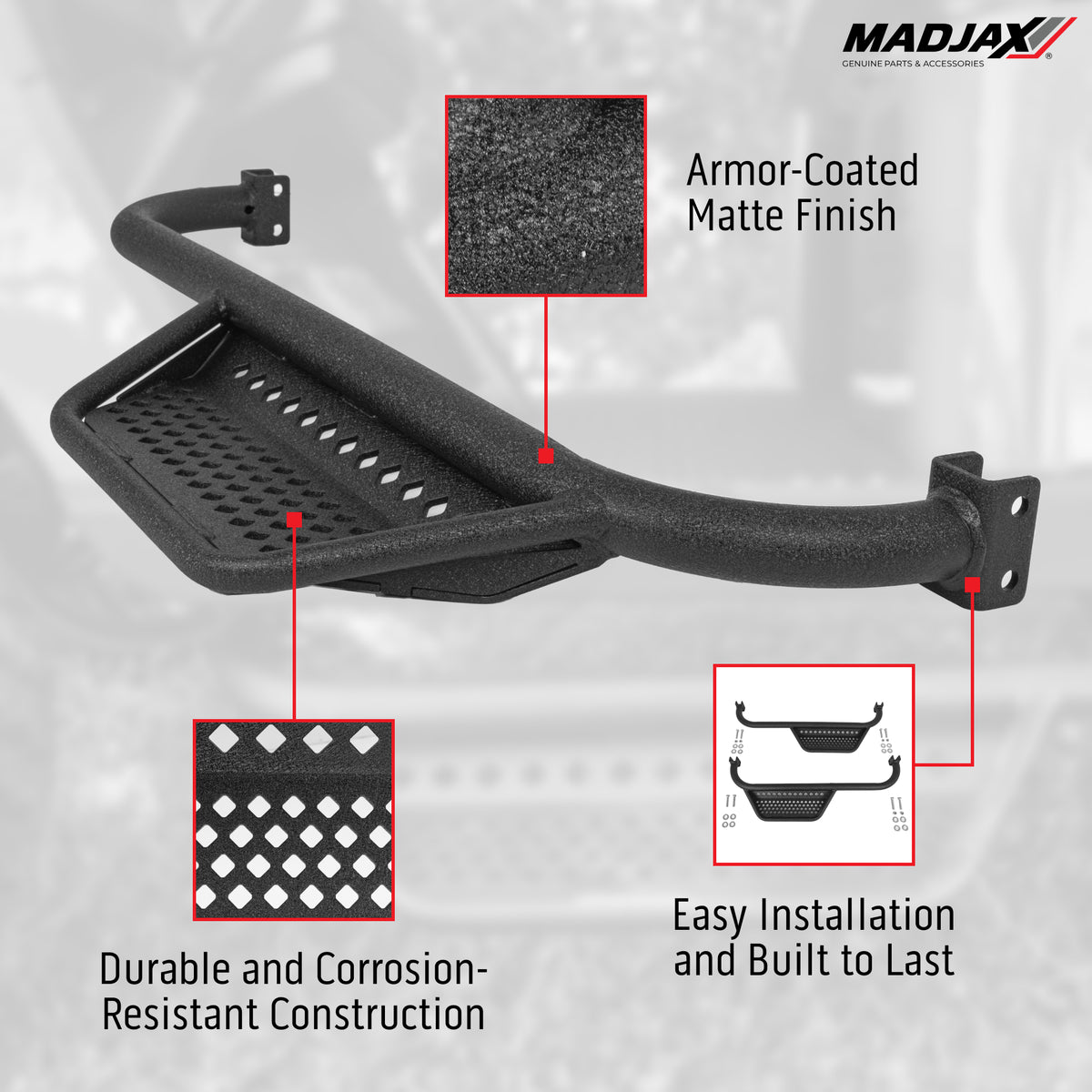 MadJax® Armor Nerf Bar with Drop-Down Side Step & Brackets – Club Car Precedent, Tempo & Onward