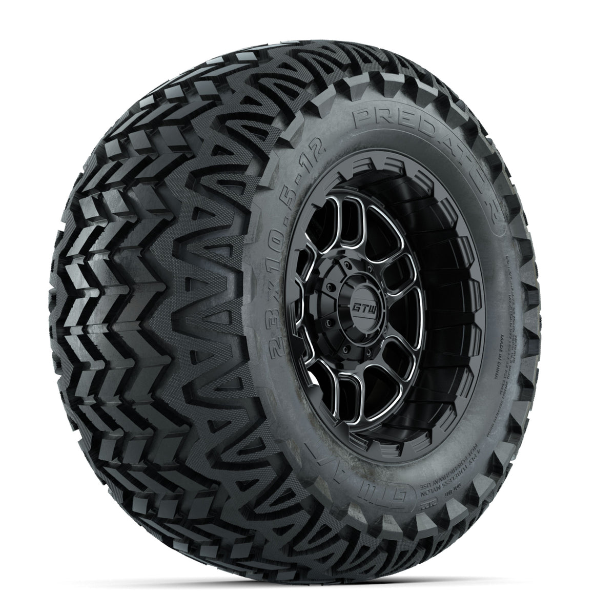 Set of (4) 12" GTW® Titan Machined & Black Wheels with 23x10.5-12 Predator All-Terrain Tires