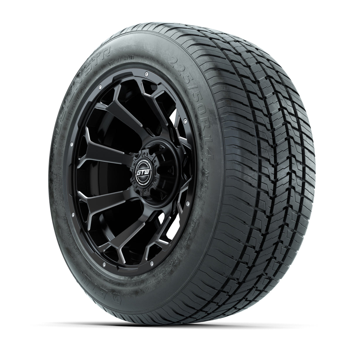 GTW® Raven Matte Black and Ball Milled 14" Wheels with 225/50-R14 Fusion STR DOT Approved Street Tires - Full Set