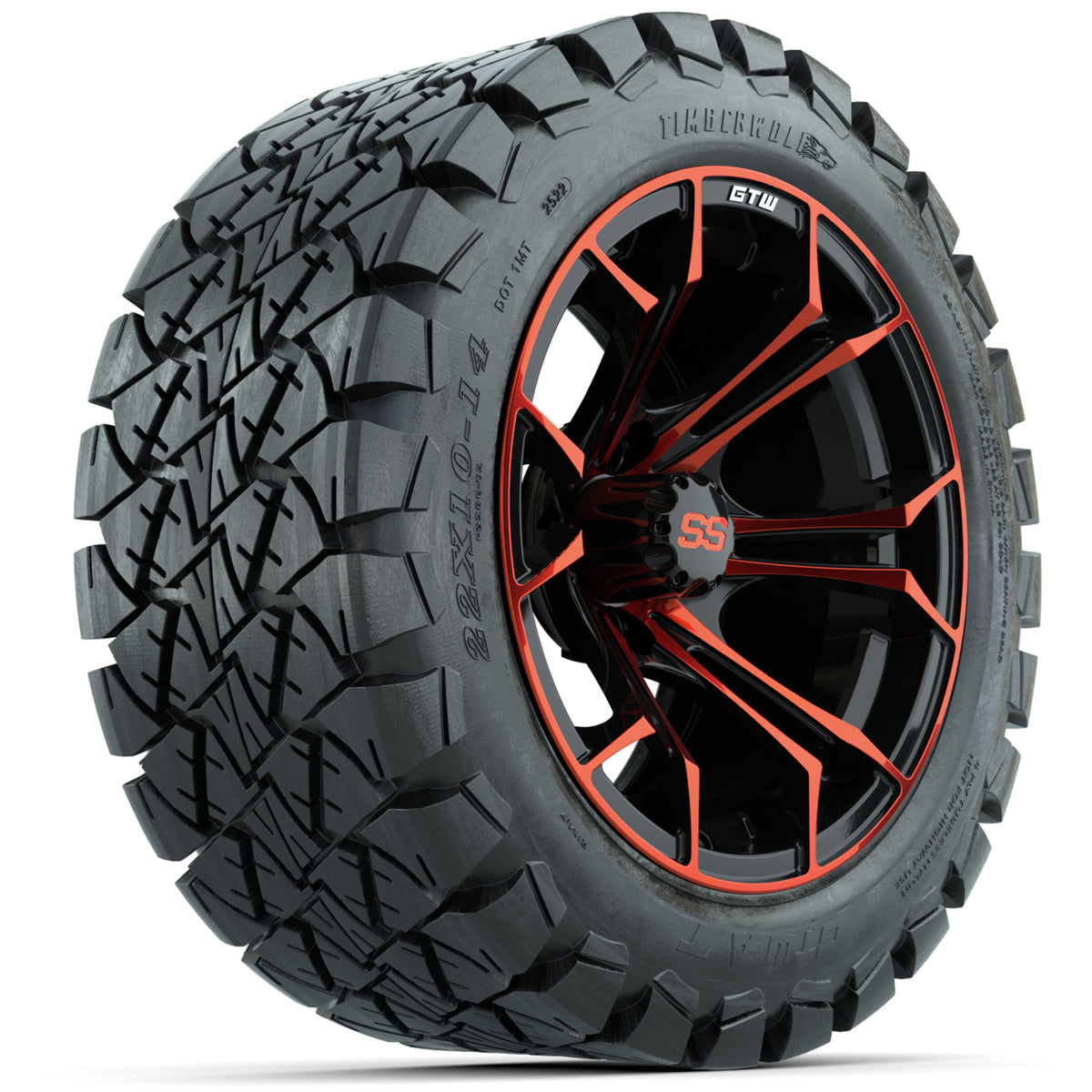 GTW Spyder Red/Black 14" Wheels 22x10-14 GTW Timberwolf All-Terrain Tires Full Set