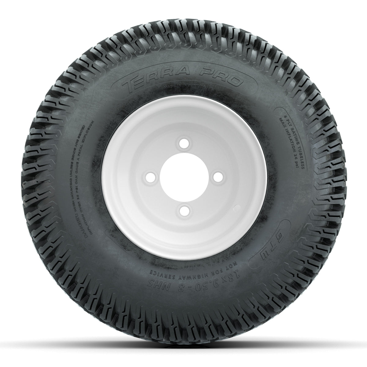 Set of (4) 8" White Steel Wheels with 18" GTW S-Tread Traction Tires
