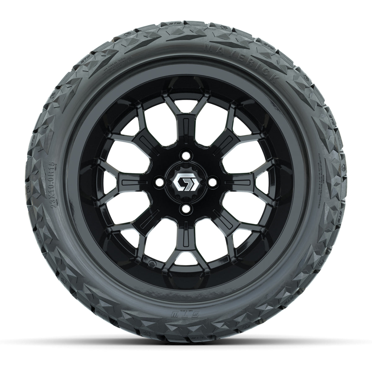 GTW Assault Gloss Black 15" Deep Dish Wheels with 23X10-R15 Maverick Steel Belted Radial All-Terrain Tires - Full Set