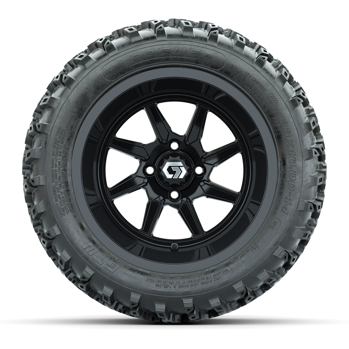 GTW Reaper Gloss Black 14" Golf Cart Wheels & 23X10-R14 Rogue A/T Tires – Set of 4