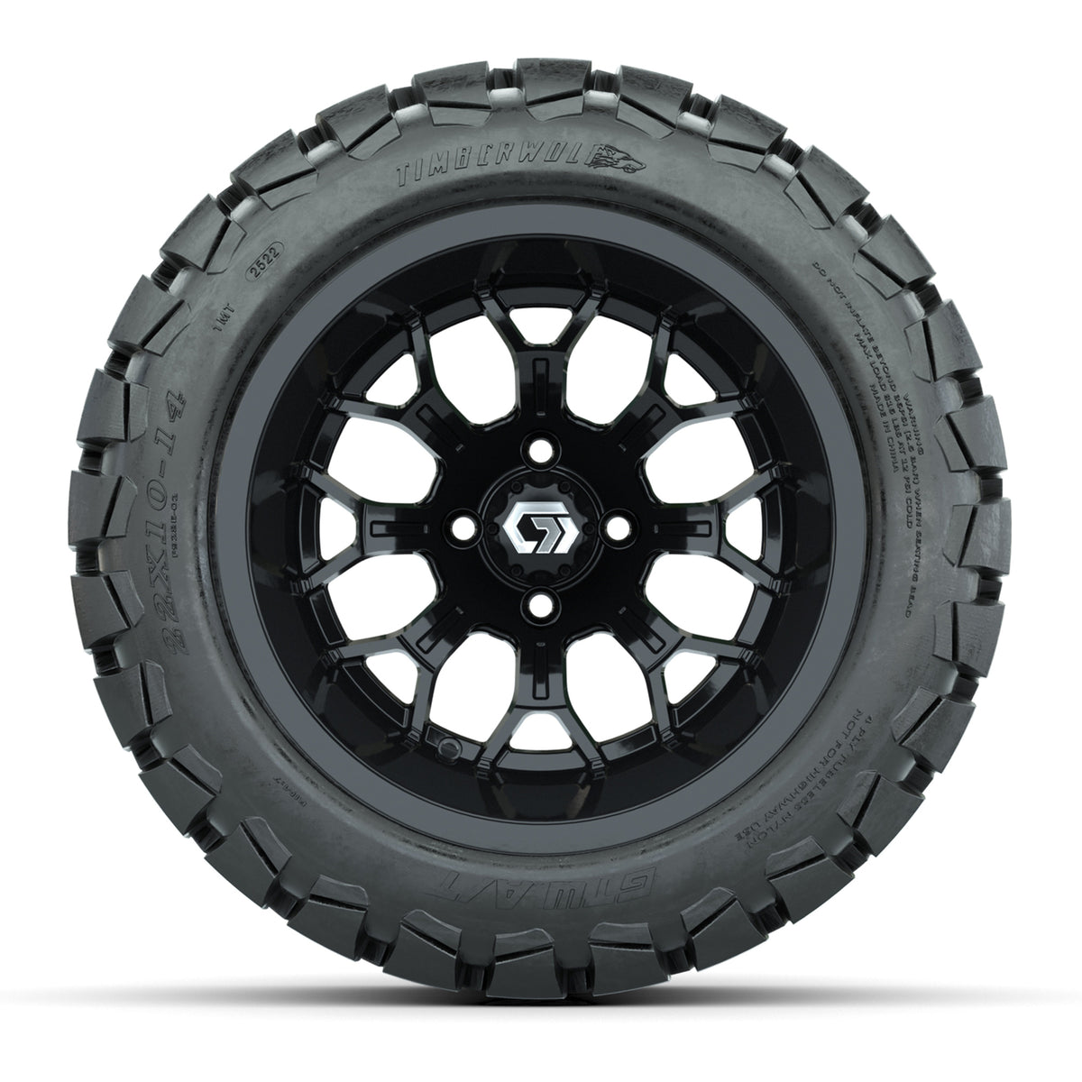 GTW® Assault Gloss Black 14" Wheels with 22X10-14 Timberwolf All-Terrain Tires - Full Set