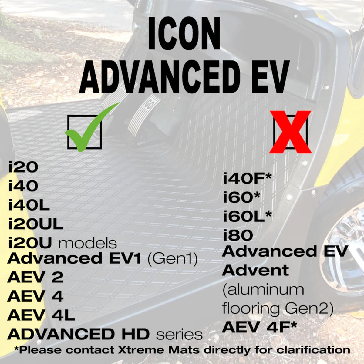 Xtreme Mats Full-Coverage Golf Cart Floor Mat | ICON i20 / i40 / i40L / Advanced EV1 – Black/Red