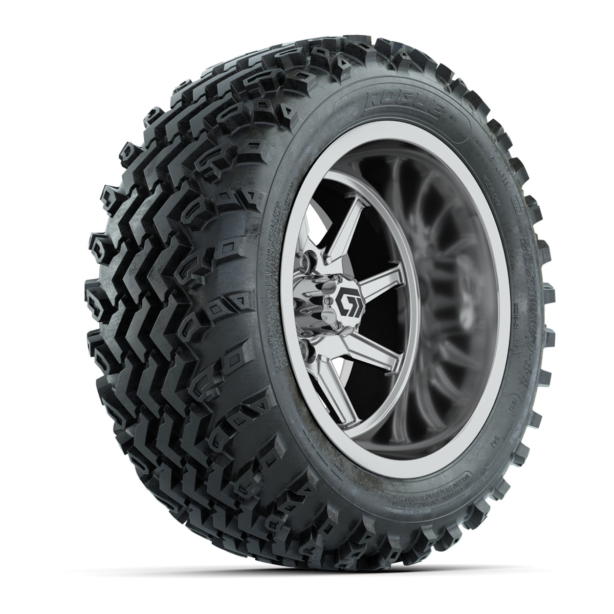 GTW Reaper Chrome 14" Golf Cart Wheels & 23X10-R14 Rogue A/T Tires – Set of 4