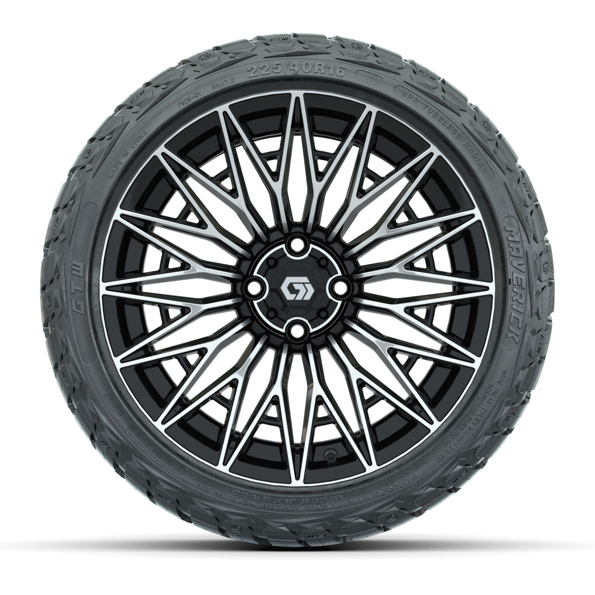 GTW 16" Blur Black/Machined Golf Cart Wheels & 225/40-R16 Maverick Street Tires