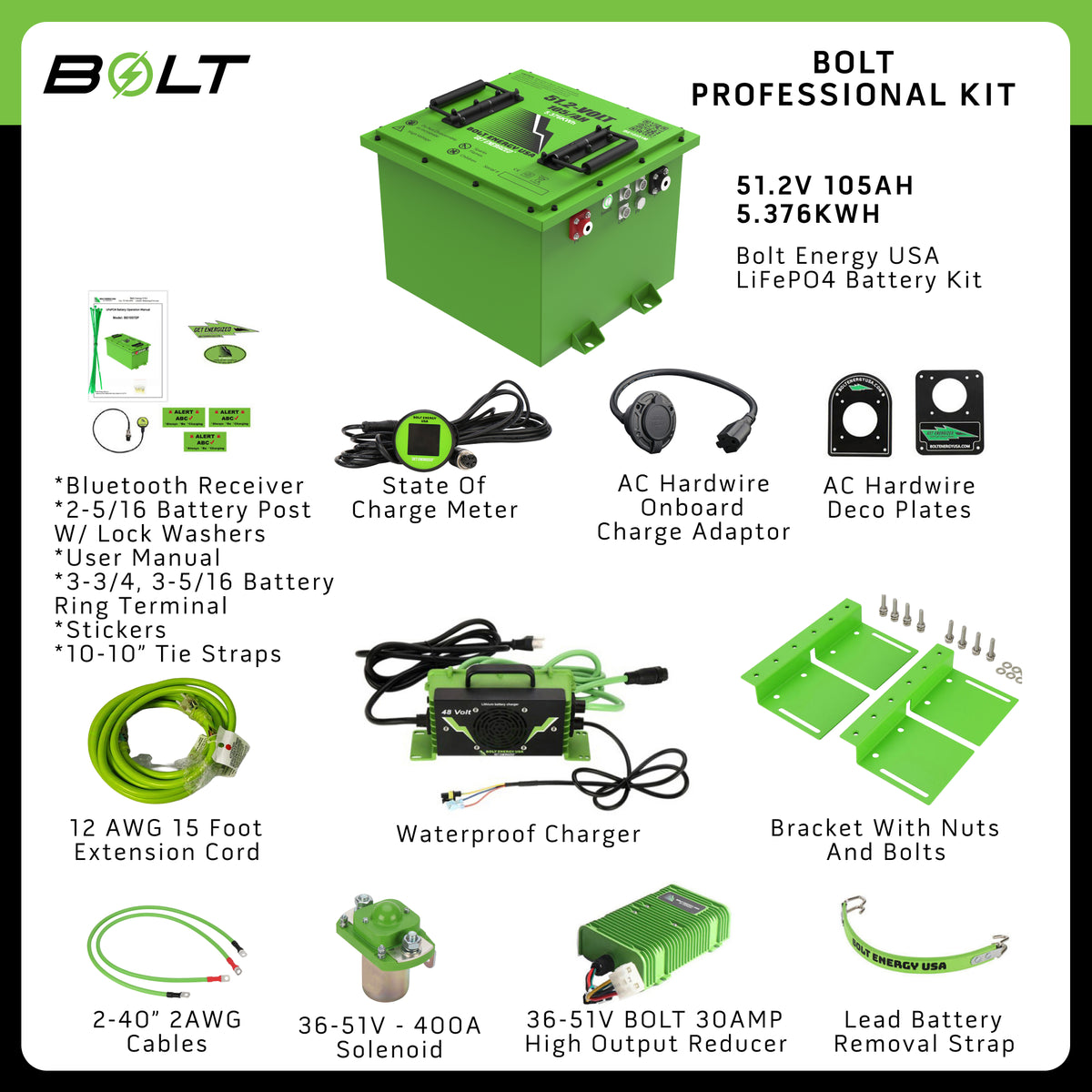 Bolt Energy 51V 105Ah Club Car Onward & Tempo – Plug & Play Vanguard Lithium Replacement
