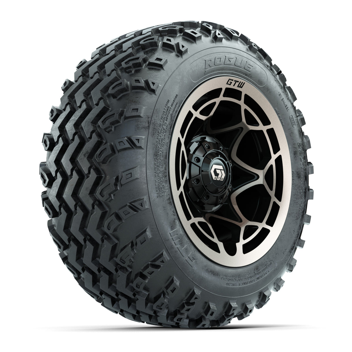 GTW® Nexus Gloss Black/Satin Bronze 12 in Wheels with 22x11.00-12 Rogue All-Terrain Tires Full Set