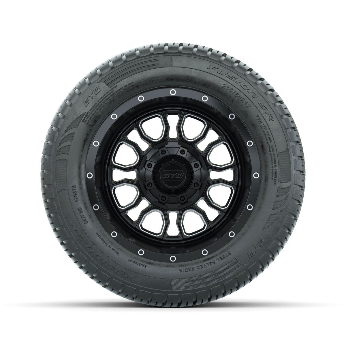 Set of (4) 12" GTW® Volt Machined & Black Wheels with 215/50-R12 Fusion S/R Street Tires