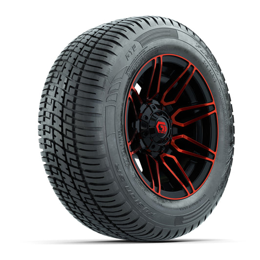 GTW Stealth 12" Black/Red Golf Cart Wheels & 215/50-R12 Fusion S/R Radial Tires – Set of 4