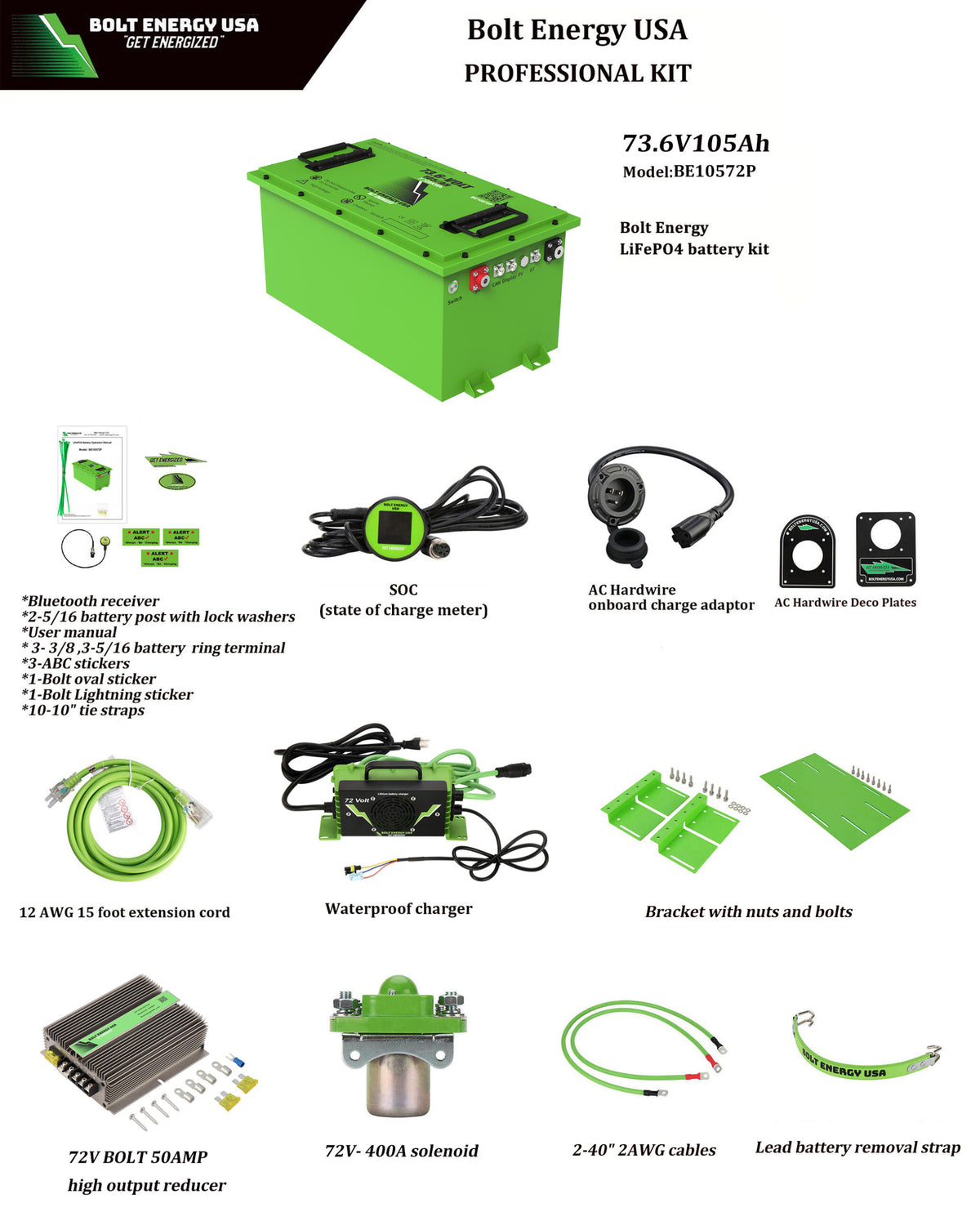 Ezgo RXV Bolt Lithium 74v 105ah Bundle 12 Year Warranty Pro Kit
