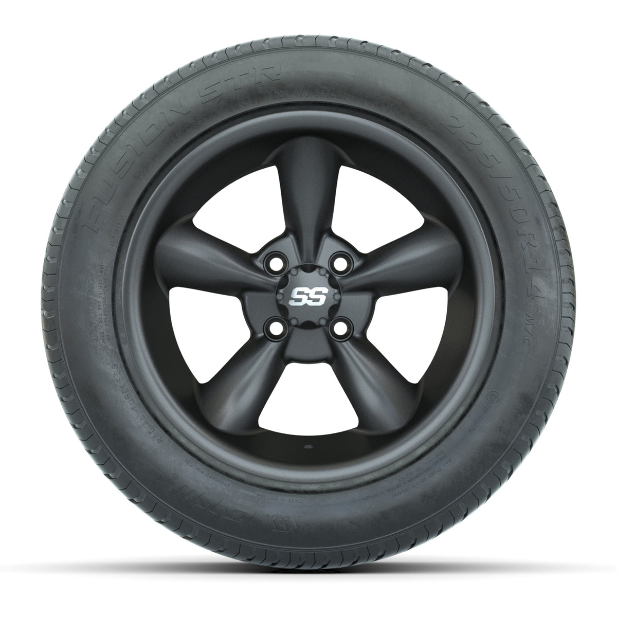 GTW® Godfather Matte Gray 14" Wheels with 225/50-R14 Fusion STR DOT Approved Street Tires - Full Set