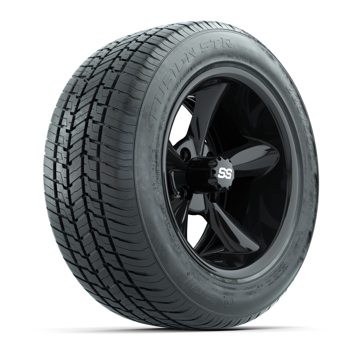GTW® Godfather Black 14" Wheels with 225/50-R14 Fusion STR DOT Approved Street Tires - Full Set